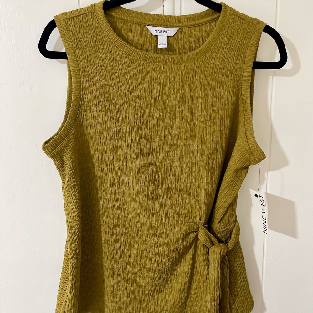 Nine West Olive Green Textured Tie-Waist Tank Top